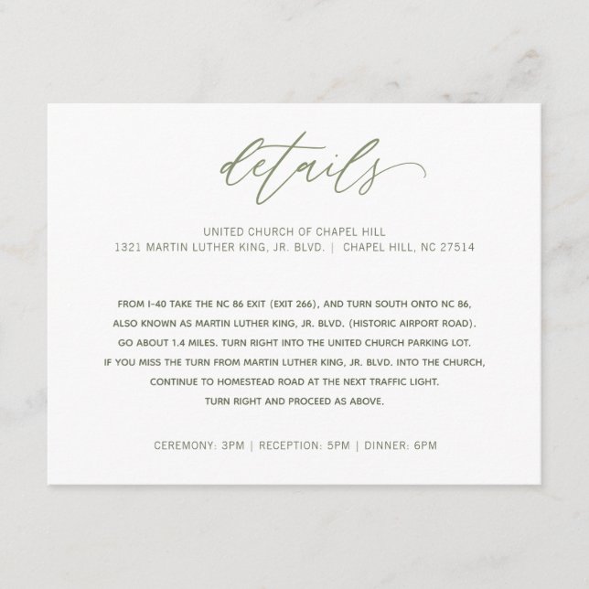 Wedding Details Info Hand Writing Calligraphy Enclosure Card (Front)