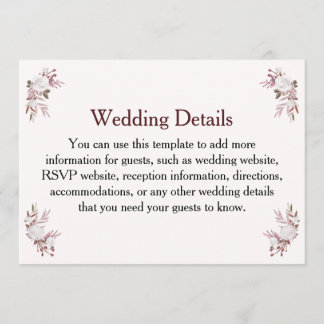 Wedding Details Information Card Custom