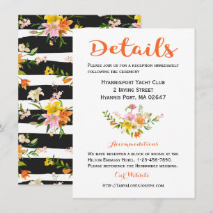 Wedding Details Lily Flowers Black White Stripes Invitation