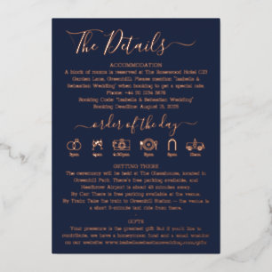 Wedding Details Midnight Blue Navy Real Foil Foil Holiday Card