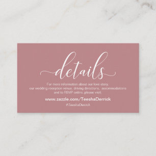 Wedding Details, Modern Dusty Rose Theme Enclosure Card