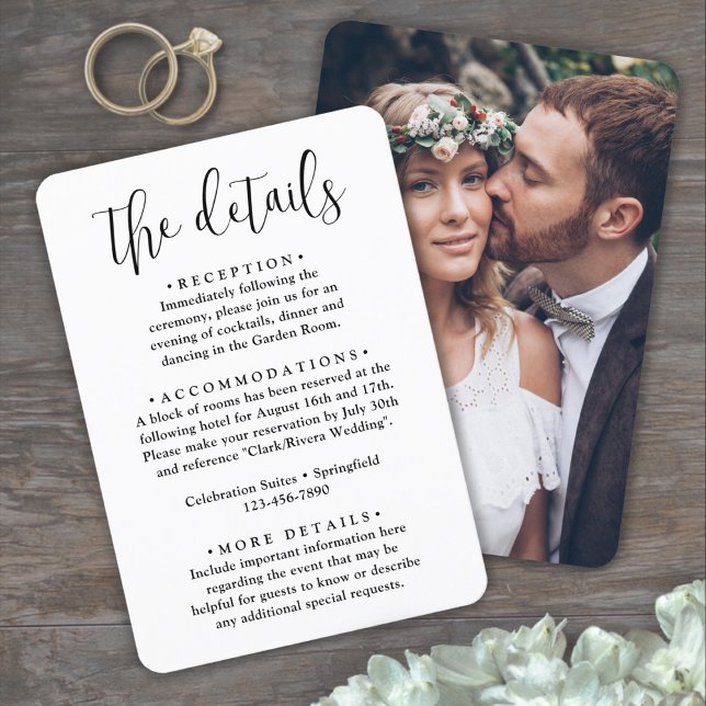 Wedding Details • Photo and Trendy Elegant Script Enclosure Card (Creator Uploaded)