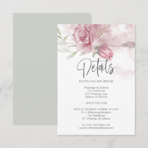 Wedding Details Pink Watercolor Roses Invitation