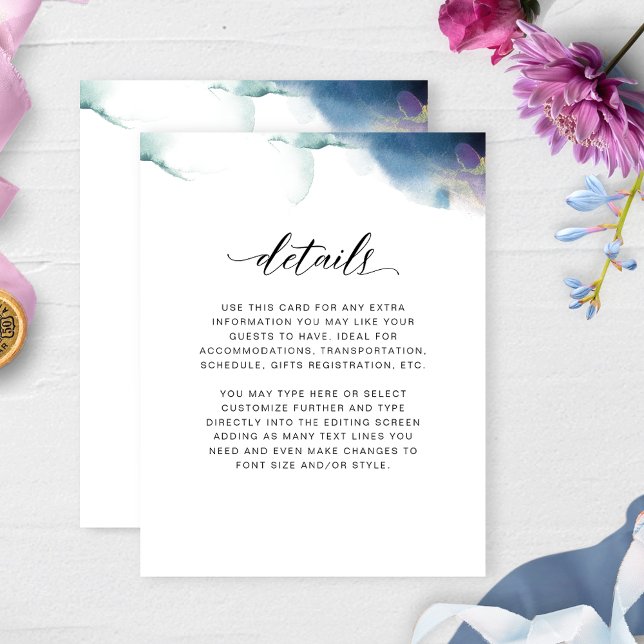 Wedding Details, Purple, Blue and Teal Watercolor Enclosure Card (Creator Uploaded)