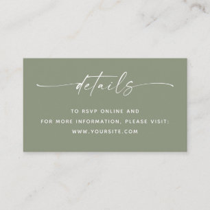 Wedding Details + QR Code   Sage Green Minimalist  Enclosure Card
