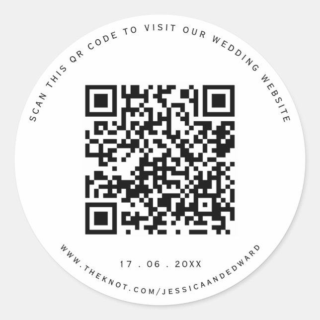 Wedding Details Qr Code Simple Black Minimal Chic Classic Round Sticker (Front)
