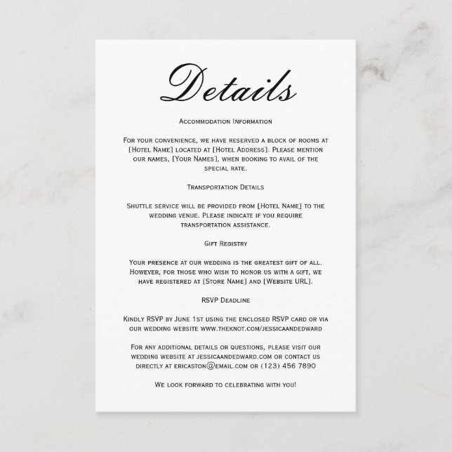 Wedding Details Qr Code Simple Black Minimal Chic Enclosure Card (Front)