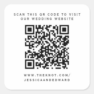 Wedding Details Qr Code Simple Black Minimal Chic Square Sticker