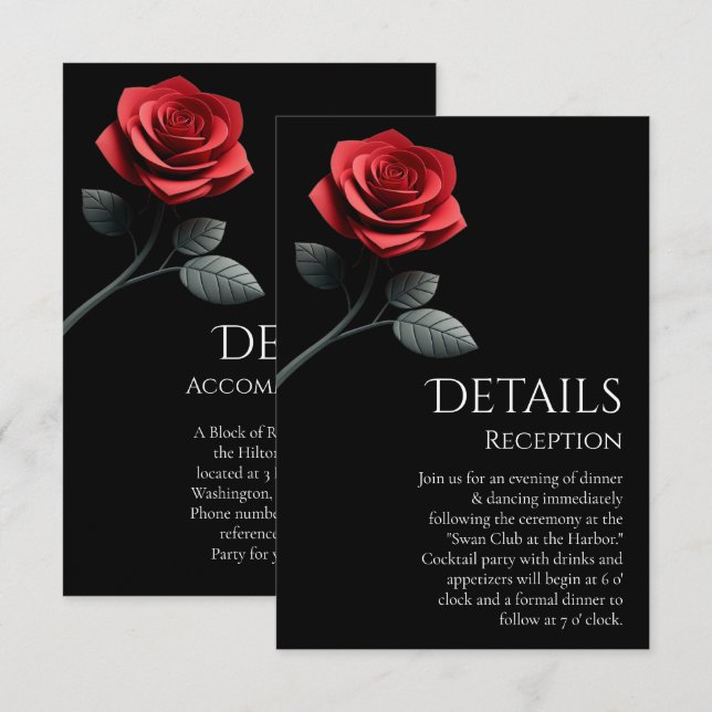 Wedding Details-Red Rose- Enclosure Card (Front/Back)