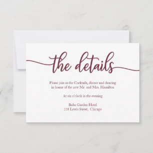 Wedding Details RSVP Card Burgundy Calligraphy