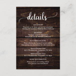 Wedding Details, Rustic Dark Wood Themed Enclosure Card