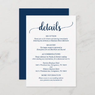 Wedding Details, Rustic Navy Blue Script Enclosure Card
