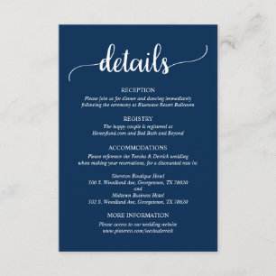 Wedding Details, Rustic Navy Blue Script Enclosure Card