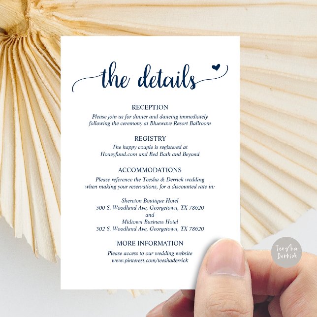 Wedding Details, Rustic Script  Enclosure Card (Wedding Details, Rustic Script Enclosure Card, in Navy Blue)