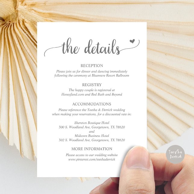 Wedding Details, Rustic Script  Enclosure Card (Wedding Details, Rustic Script Enclosure Card, in Dark Grey)