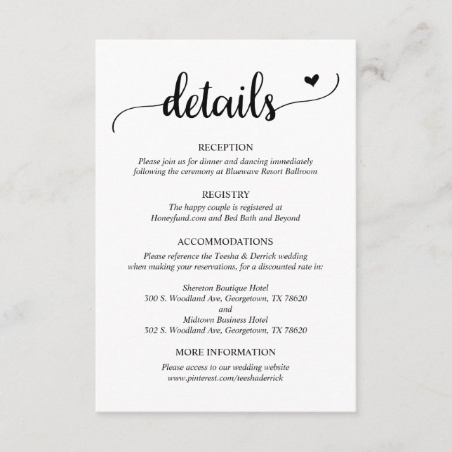 Wedding Details, Rustic Script  Enclosure Card (Front)