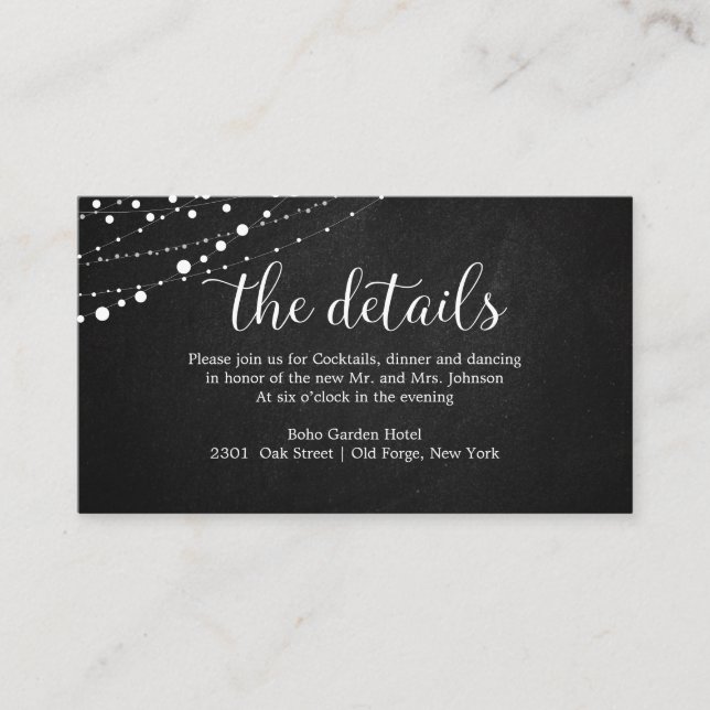 Wedding Details Rustic Wedding Chalkboard Enclosure Card (Front)