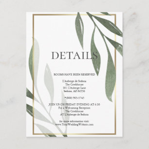 WEDDING DETAILS   Sage Green Olive Foliage Enclosure Card