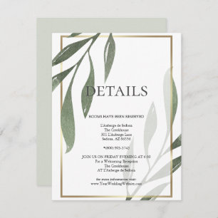 WEDDING DETAILS   Sage Green Olive Foliage Invitation