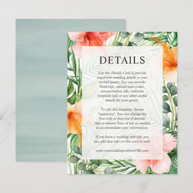 Wedding Details Tropical Watercolor Floral Invitation (Front/Back)