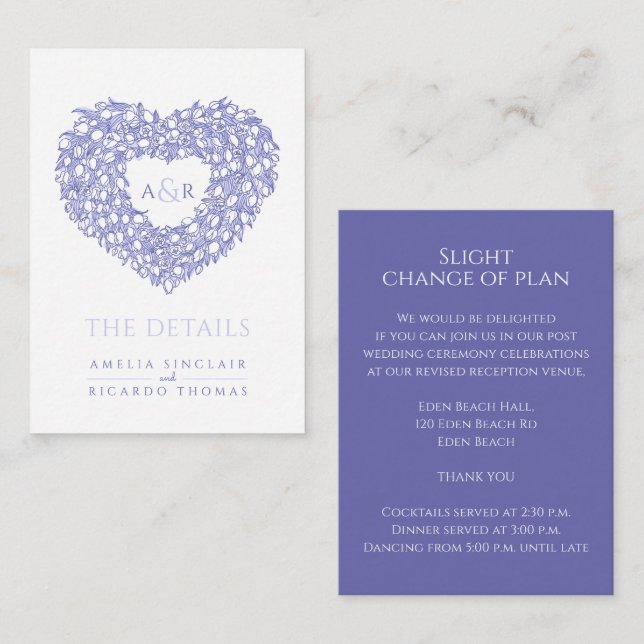 Wedding details tulip bouquet monogram blue white  enclosure card (Front/Back)