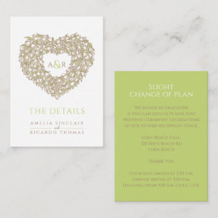 Wedding details tulip bouquet monogram green brown enclosure card