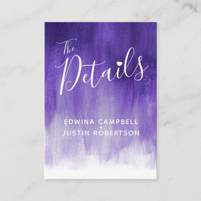 Wedding details ultraviolet art enclosure card (Front)