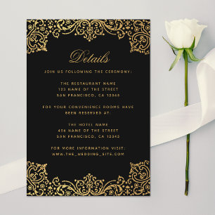 Wedding Details Vintage Black Gold Elegant Antique Enclosure Card