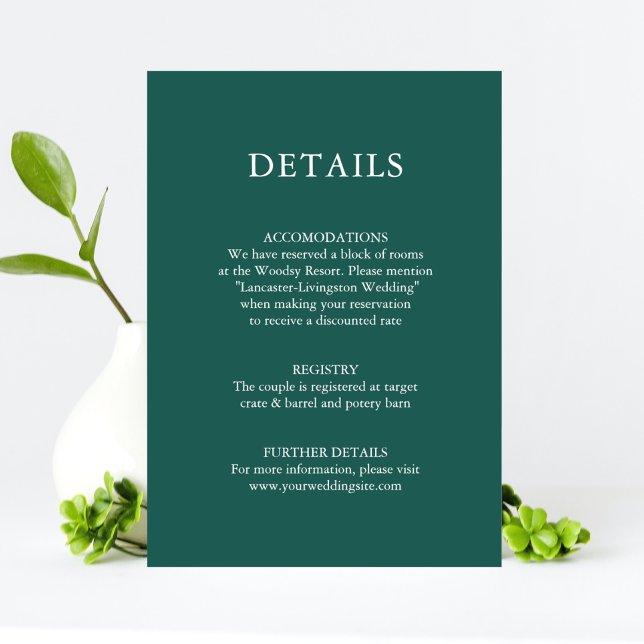 Wedding DETAILS Watercolor Rustic Green Pine Trees Enclosure Card (Creator Uploaded)