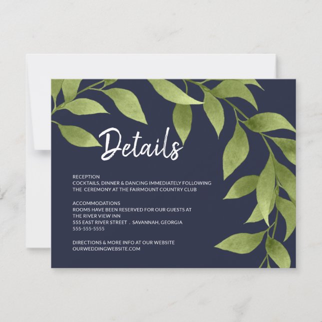 Wedding Details Watercolor Willows Guest Info Invitation (Front)