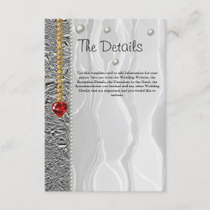 Wedding Details, White Silk & Diamonds & Pearls En Enclosure Card