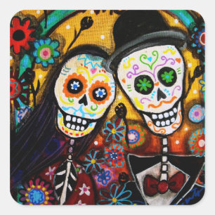 WEDDING DIA DE LOS MUERTOS SQUARE STICKER