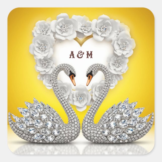 Wedding Diamond Crystal Swans Romantic Warm Scene Square Sticker (Front)