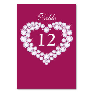 Wedding diamond heart pink table numbers