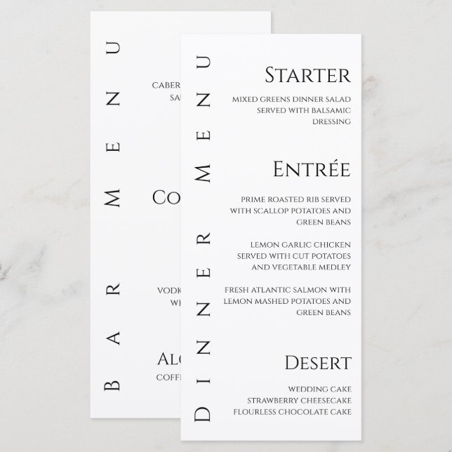 Wedding Dinner and Bar Menu-Black and White- Menu (Front/Back)