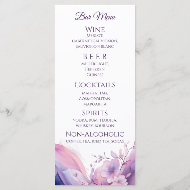 Wedding Dinner and Bar Menu-Cherry Blossoms Menu (Back)