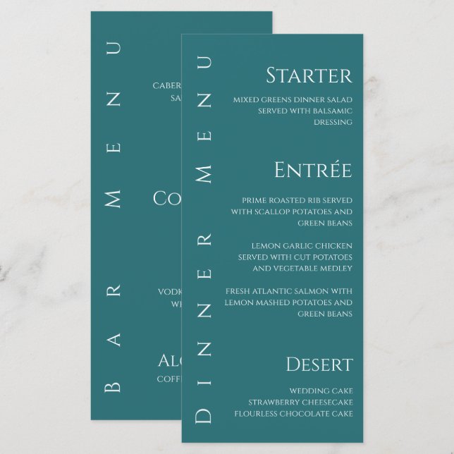 Wedding Dinner and Bar Menu-Emerald Green- Menu (Front/Back)