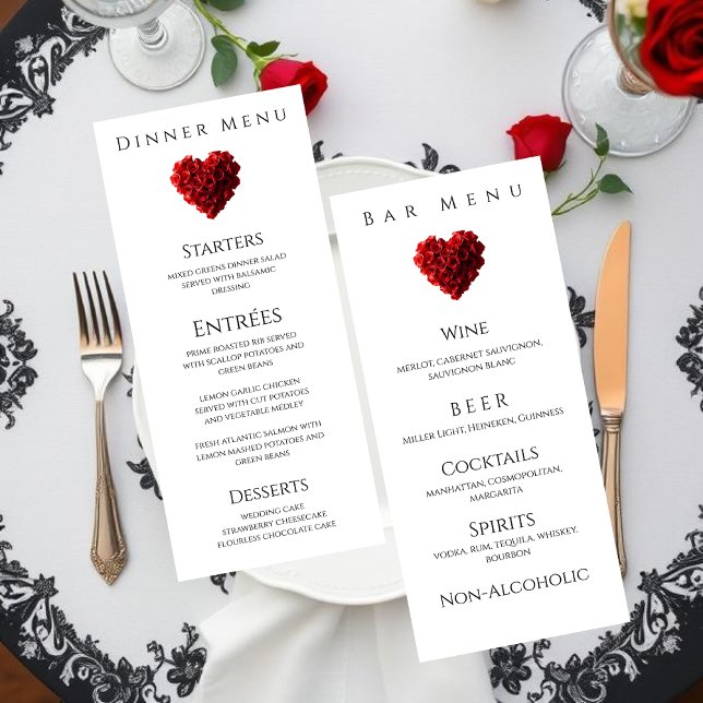 Wedding Dinner and Bar Menu-Heart Shaped Red Roses Menu (Wedding Dinner and Bar Menu-Heart Shaped Red Roses Menu)