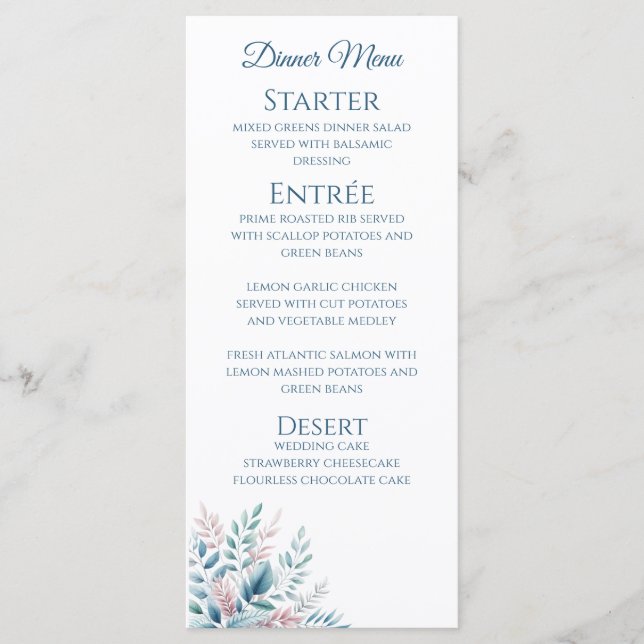 Wedding Dinner and Bar Menu-Pastel Botanical- Menu (Front)