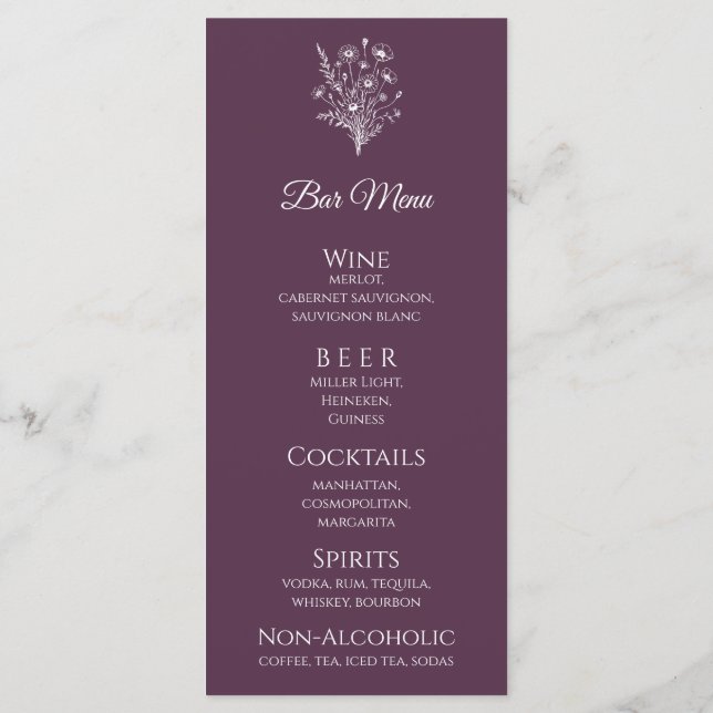 Wedding Dinner and Bar Menu-Wildflower Elegance Menu (Back)