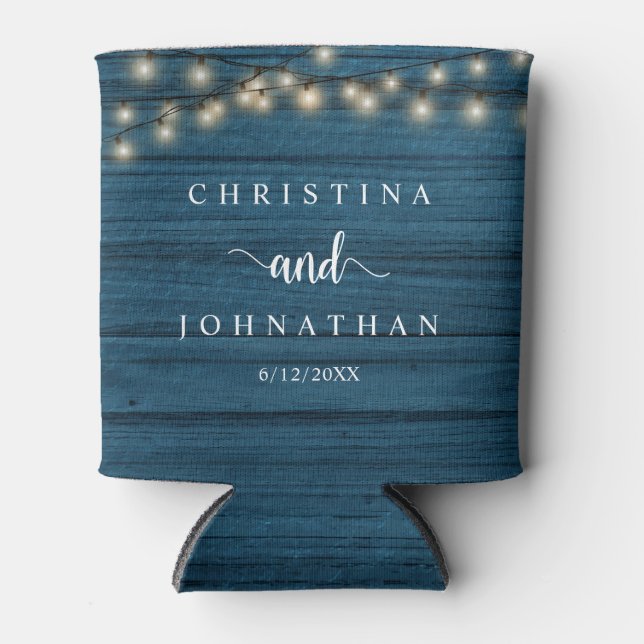 Wedding Dinner and Party, Rustic String Lights Can Cooler (Front)