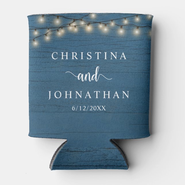 Wedding Dinner and Party, Rustic String Lights Can Cooler (Front)