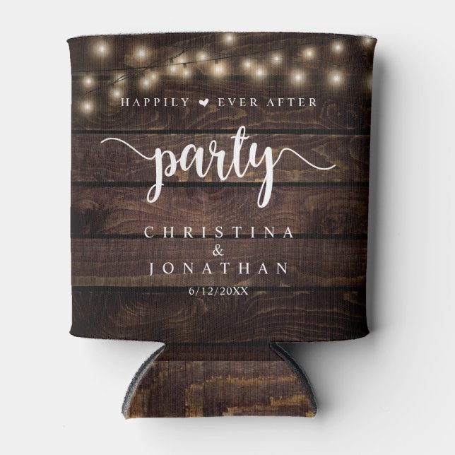 Wedding Dinner and Party, Rustic String Lights Can Cooler (Front)