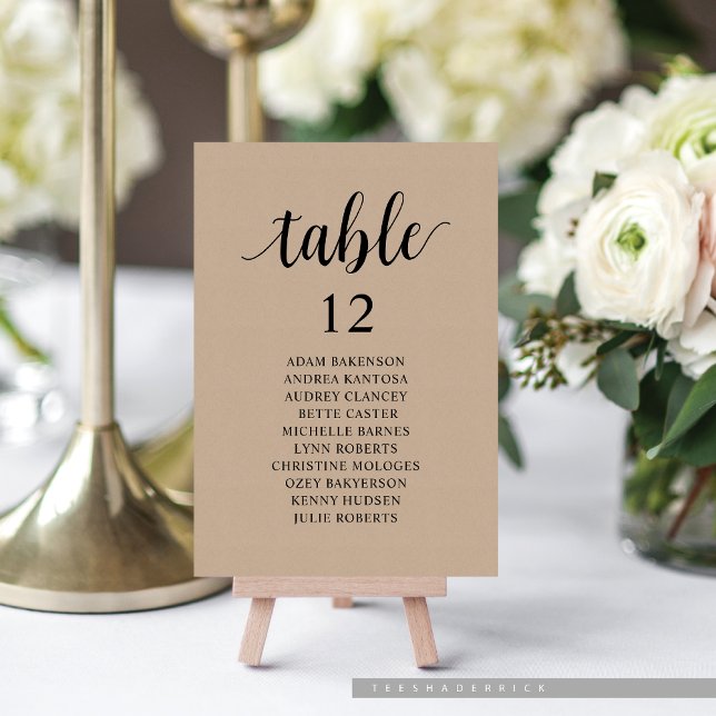 Wedding Dinner, Brown Kraft Seating Chart Table Number (Wedding Dinner or Brunch, Cottage Brown Kraft, Guest Seating Chart Card, with Table Number.)