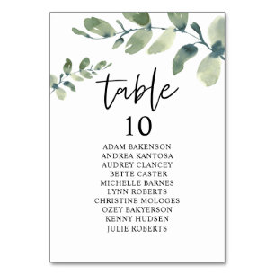 Wedding Dinner, Eucalyptus Guests Seating Chart T Table Number