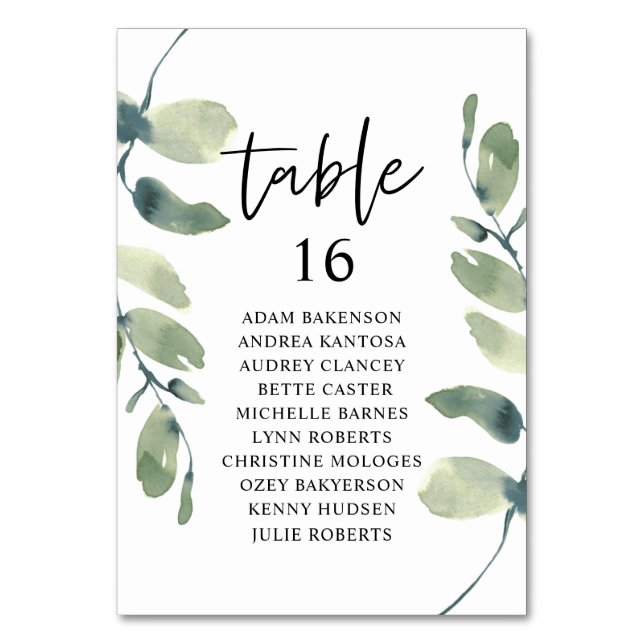 Wedding Dinner, Eucalyptus Guests Seating Chart Table Number (Front)