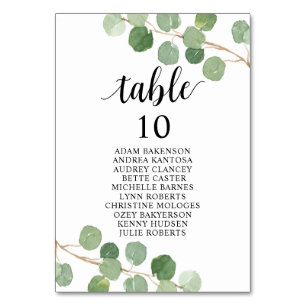 Wedding Dinner, Eucalyptus Guests Seating Chart Table Number