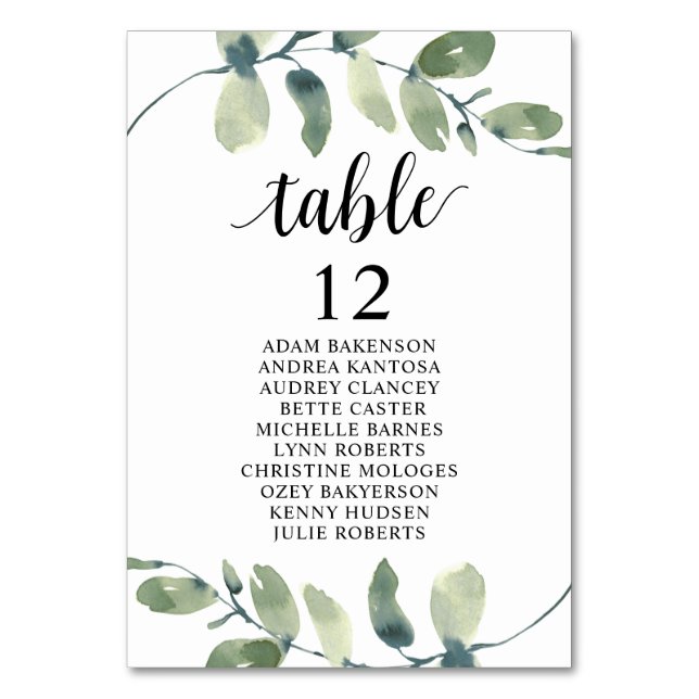 Wedding Dinner, Eucalyptus Guests Seating Chart Table Number (Front)