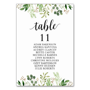 Wedding Dinner, Greenery Guests Seating Chart Table Number