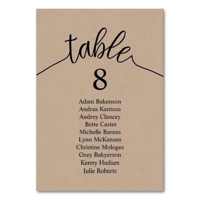 Wedding Dinner Guest Table Chart, Brown Kraft Card (Front)